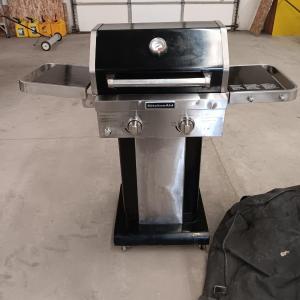 Photo of Nice small Propane Kitchen Aid Barbeque Grill with propane tank, Cover and rotis