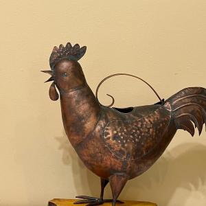 Photo of Copper Rooster Watering Can With Wood Stand