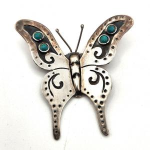 Photo of Lot #122D Sterling Silver Butterfly Brooch - Turquoise accents