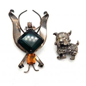 Photo of Lot #116D Pair of Vintage Sterling Broochs - Bug and Cute Puppy