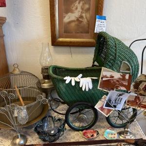 Photo of Green Victorian, doll carriage, vintage collectibles