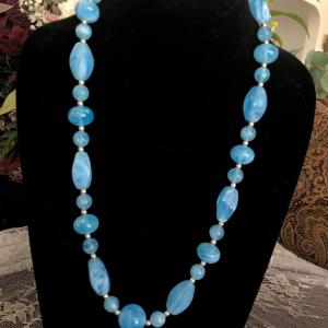 Photo of Vintage Necklace Blue with Silver Beads