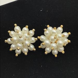 Photo of Vintage white beaded and GT clip on earrings