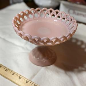 Photo of Rare Vintage Fenton Lacy Edge Pink Milk Glass Dish