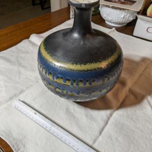 Photo of Haeger Pottery Black Raku Vase Lava Drip Glaze Mid Century Modern Blue