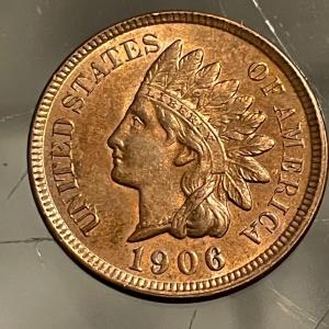 Photo of 1906 UNCIRCULATED/RB CONDITION INDIAN HEAD CENT AS PICTURED.
