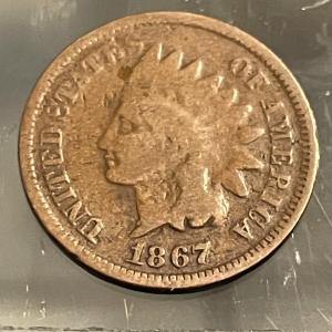 Photo of 1867 GOOD CONDITION SEMI-KEY DATE INDIAN HEAD CENT AS PICTURED.