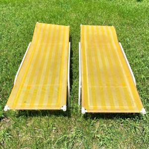 Photo of LOT 5 S: Vintage Set of Yellow Beach Loungers