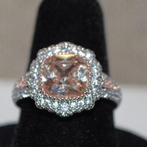 Photo of Size 6¼ Light Off-Pink Shimmer Stone Ring with a Square Cushion Cut on a .925 S