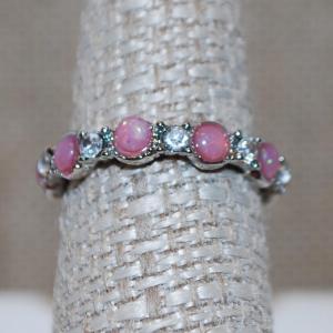 Photo of Size 7½ 5 Light Pink Stones Ring with Clear Accents Stones In-Between (2.1g)