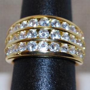 Photo of Size 7½ 3 Tiers of Sparkly Clear Stones Ring on a 18k Yellow Gold Plated Band (