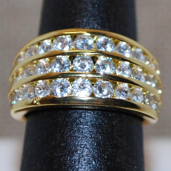 Photo of Size 7½ 3 Tiers of Sparkly Clear Stones Ring on a 18k Yellow Gold Plated Band (