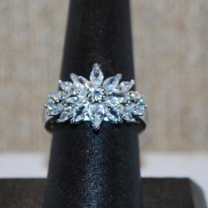 Photo of Size 7 "Spray of Flowers" Sparkle Clear Stones Ring on a .925 Silver Band (3.9g)