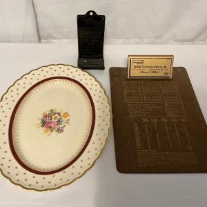 Photo of Vintage items, Plate, Clipboard, Matchbox holder