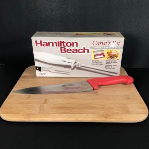 Photo of LOT 74K: Wooden Cutting Board, Hamilton Beach Carve'n Set Model 74250 NIB & More