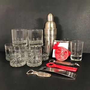 Photo of LOT 75K: Bar Collection - Cocktail Recipe Shaker, Bottle Openers, Bubble Base Lo