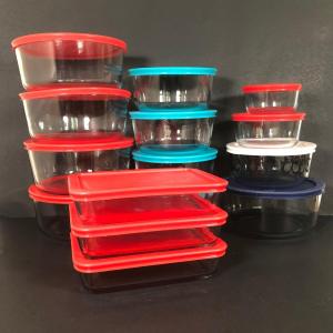 Photo of LOT 80K: Large Collection of Glass Pyrex Storage Containers - All w/ Lids