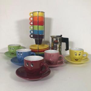 Photo of LOT 70K: Vintage Vev Vigano Espresso Maker & Colorful Espresso Cup Sets