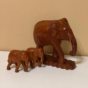Photo of 15” Solid Wood Mother & Twins Elephant Trio