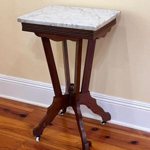 Photo of Solid Wood Side Table With Marble Top & Casters