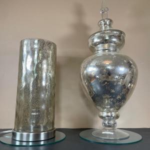 Photo of LOT 121U: Vintage Mercury Glass Table Lamp & Vase