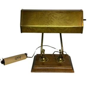 Photo of Vintage Mid-Century Piano Wooden and Brass Lamp