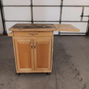 Photo of Wooden Kitchen cart turned work bench on casters
