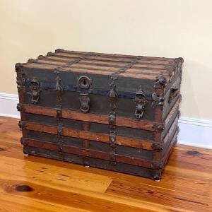 Photo of P & S TRUNKS ~ Vtg. Wood Steamer Trunk With Metal Hardware