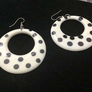 Photo of Large acrylic type polkadot earrings