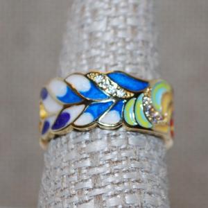 Photo of Size 7 Very Colorful Enamel Style Ring on a Gold Tone Band (5.5g)