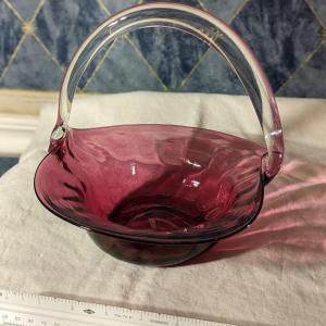 Photo of Vintage Hand Blown Glass Cranberry Basket