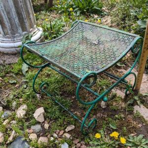 Photo of Vintage Green Wrought Iron Seat/foot Stool
