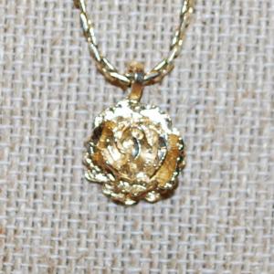 Photo of Small "Gold Rose" PENDANT (½" x ½") on a Gold Tone Necklace Chain 24" L