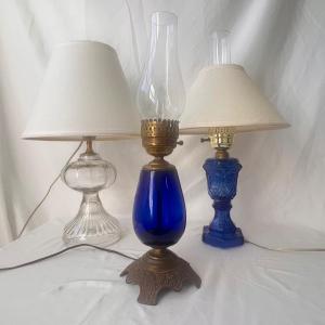 Photo of Three Vintage Converted Glass Oil Lamps (UB3-DZ)