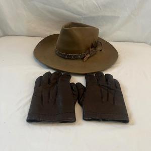 Photo of Stetson Felt Hat w/ Rattlesnake Hat Band & Leather Gloves (L-MG)
