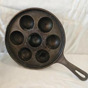 Photo of Griswold Aebleskiver Pan & Cornbread Stick Pan with #8 Steam Kettle Cast Iron (K
