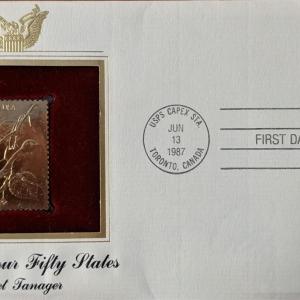 Photo of Wildlife of Our Fifty States Scarlet Tanager Gold Stamp Replica First Day Cover