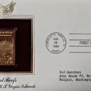 Photo of Coral Reefs Brain Coral, US Virgin Islands Gold Stamp Replica Fist Day Cover