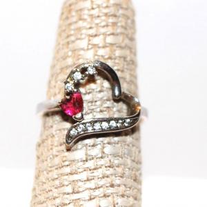 Photo of Size 6½ Red Heart Shaped Stone Ring with 11 Accents Stones on a Slurry Shaped B