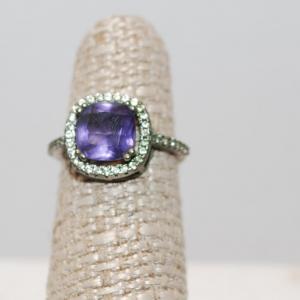 Photo of Size 5¼ Purple Faceted 4 Prong Center Stone with Small Stones Surround (2.4g)