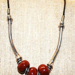 Photo of Metal Side-Braced Necklace with Ceramic Brown Spheres Size 13"