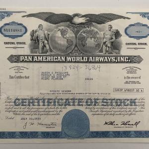 Photo of Pan American World Airways, INC Forty Seven Shares Certificate of Stock