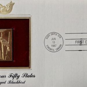 Photo of Wildlife Of Our Fifty States Red Winged Blackbird Gold Stamp Replica First Day C