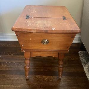 Photo of Vintage wood end table with hinged cubby
