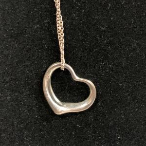 Photo of Tiffany & Co Sterling Heart Pendant on Necklace w bag