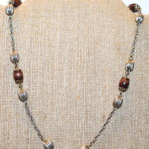 Photo of Brown & Silver Barrels Necklace 16" L