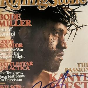 Photo of Kanye West signed Rolling Stone Magazine cover photo