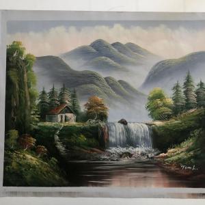 Photo of Mountain Cabin - Waterfall - Landscape Art