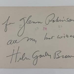Photo of Helen Gurley Brown signed note