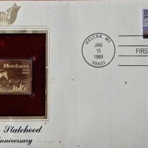 Photo of Montana Statehood 100th Anniversary Gold Stamp Replica First Day Cover